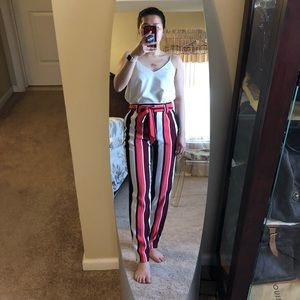 EXPRESS High Waisted Striped Ankle Paperbag Pant